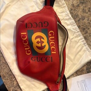 Gucci Red Leather Belt Bag with Gold Logo